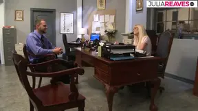 Blonde sucks pussy then gets pounded by a huge cock