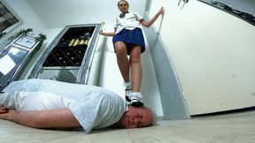 Danielle Cute Mary Jane School Shoes Trampling & Jumping On His Head FLOOR CAM (4K)