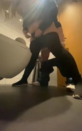 Lesbian MISTRESS FUCKS HARD Straight Girl in PUBLIC TOILET