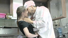 Horny couple fucking passionately in the kitchen