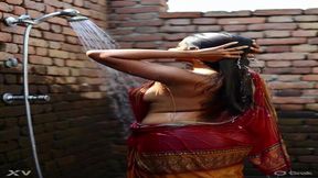 Mom takes a sensual bath as daughter watches secretly.