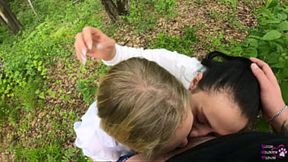 Dirty Amateur Threesome Blowjob Outdoors