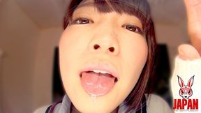 Spit drenched mouth, drooling tongues, sucking kisses: In the classroom, school uniformed Ameri HOSHI smothers you with spit-soaked lips