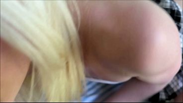 Step daddy gives blonde teen a sloppy blowjob and creampies her in