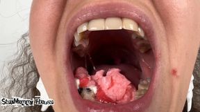 Giantess with a Deep throat Chews and Swallows a Gummy Donut extreme close up Vore - Food Object Swallow, Chewing Food teeth Molars, Shrink Fantasy Fetish, Mouth in Drooling, Giantess Uvula