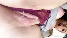 Cutie with huge natural tits Ryan Smiles stimulates her shaved pussy