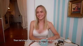 Petite flaxen-haired amateur babe gets fucked and swallows cum