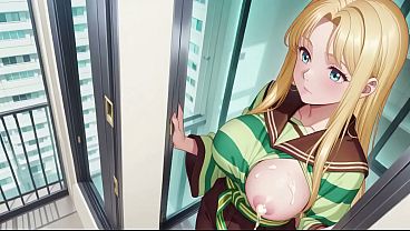 Ai - Blonde Maid behind the bar, flushed in a tight green striped uniform!