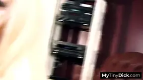 Busty blonde humiliates herself with small cock