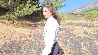 Italian guide takes petite brunette deep in the woods