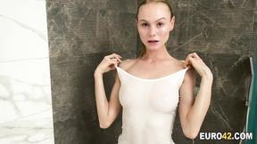 ”Nancy A is rubbing her delicious snatch under the shower”