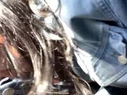 Black BBW sucks Daddy's cock while wife drives, shows big tits
