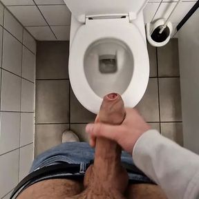 Twink jerks his dick in toilet