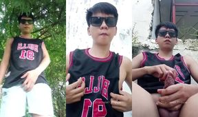 Pinoy basketball player with huge veiny cock jackin off outdoors