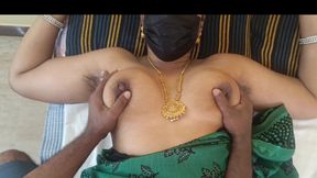 Green Colour Saree Stepaunty Hot Romance Viral Video 3