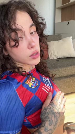 Hot Soccer Girl in Jersey &amp; High Socks Spanks Her Ass &amp; Shows Camel Toe