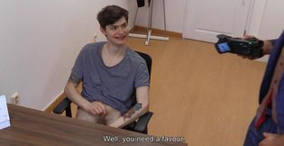 Twink masturbates and gets fucked anally in the office