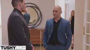 Blonde secretary gets anal fucked by her boss in the office