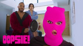 ADULT TIME - Big Tits Trans Burglar Settles For Threesome Instead Of Loot!