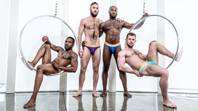 ICON MALE Four Muscular Gay Stallions Mixing White & Ebony Pudding just for the sake of it!