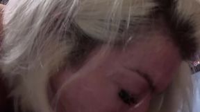Busty blonde MILF Miley says `Holy Moly` while deepthroating big cock