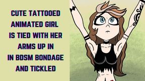 Cute tattooed animated babe is tied with her arms up in BDSM bondage and tickled