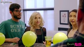 Stepbrother fucks stepsister and her best friend at family party