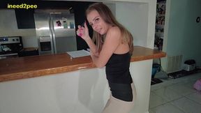 lola leda pissing her tight pants at work behind counter
