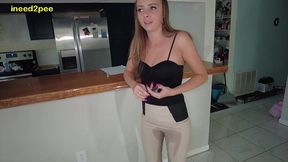 lola leda pissing her tight pants at work behind counter
