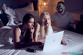 Horror movie night turns into a hot FFM threesome