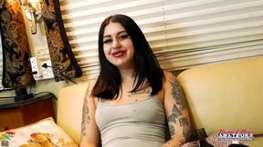 Petite Inked Coed Gags Sloppy Rimjob Chokes Cum Flooded