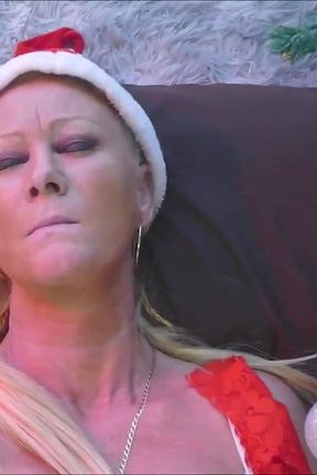 Orgasm Fucking Toy &amp; Masturbating by Xmas Tree Wearing Red Mini Dress &amp; Thigh High Socks