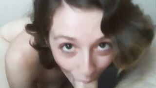 Sophie deepthroats during Sloppy Wet Blowjob. Cum in mouth