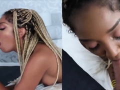 Ebony with blonde dreads milks big white cock