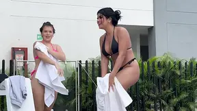 I invite my lesbian neighbors to my apartment after an afternoon at the pool