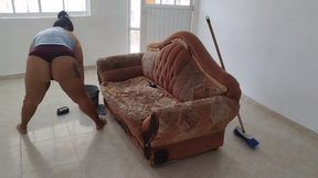 Hot Chubby Girl Masturbates with the Furniture While Cleaning the House