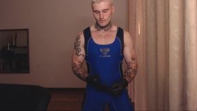 Hot Gloved  Guy in Lycra Having  Fun Role Playing So Hot