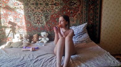 Anastasia Mistress pleasures her hairy pussy with dual toys in lavish boudoir
