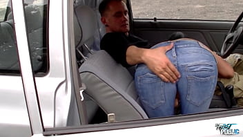 Sexy girl horny while driving a car so takes BF&#039_s dick and fucks directly beside parking lot