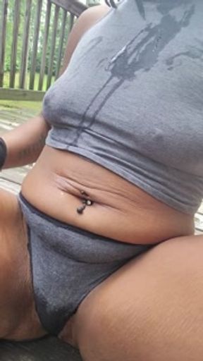 Went outside to pee my panties and slurp some up