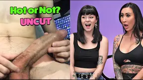 Hot MILF jerks off huge uncut cock and reacts to cum