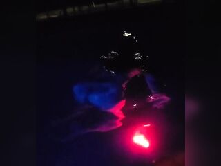 Snuck her undressed into the neighbors pool to phat her off at sunset