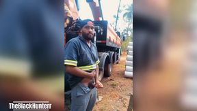 Worker Masturbating at the Construction Site Hidden Behind the Company Truck