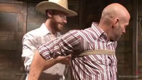 Men On Edge: Hot Cowboy Tied Up For The First Time And Shoots A Load Onto His Face