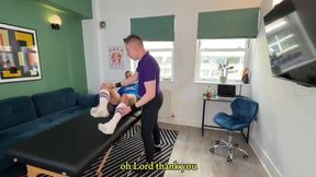 Knees shaking from sports massage to deep gay stretching