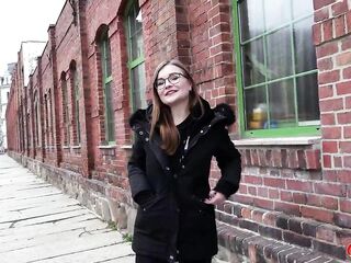 GERMAN SCOUT - German Tiny glasses student Petite Emily Pick Up and talk to Casting Bang