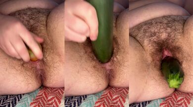 Hippy BBW amateur slut bodied solo with huge veggies and huge carrots and zucchini in her pink hairy pussy