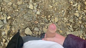 i jerk off a flaccid dick and cum on a mountain lake in nature! pov!