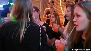 Racy girls are sucking random dicks in the night club, during a private birthday party