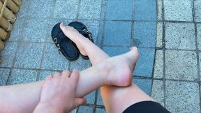Walking in Sandals — Elegant Feet POV at the Mall & A Relaxing Heel Massage